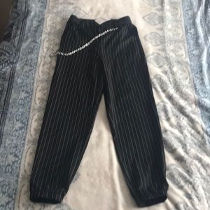 Pin striped chain accent pants